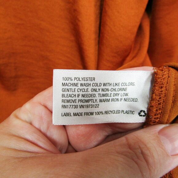 Ava & Viv Satin Blouse Top V-Neck Button Down Long Sleeve Rust Orange 1X - Picture 7 of 9